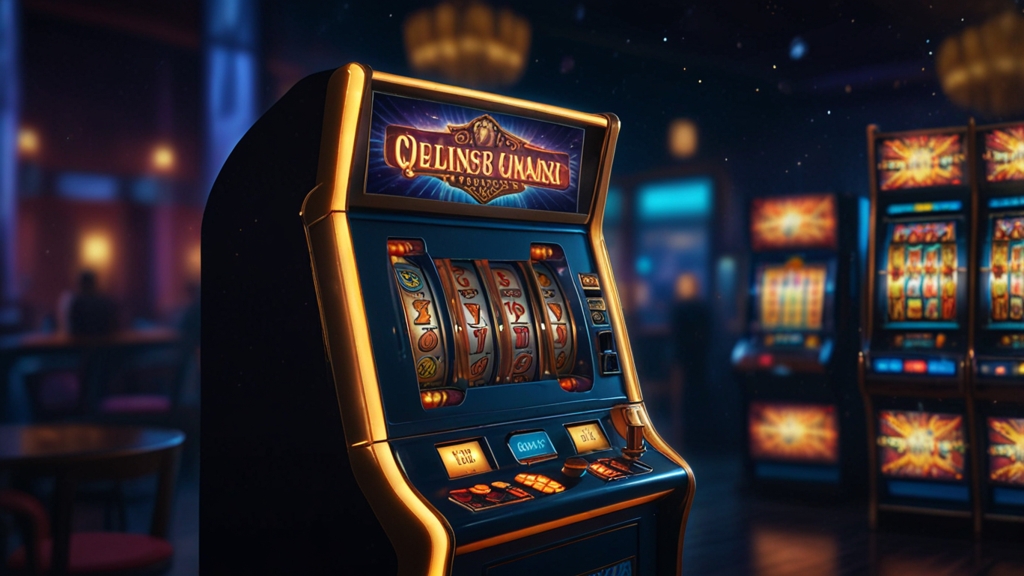 Rotiri gratuite afișate pe un slot într-un decor de cazino întunecat